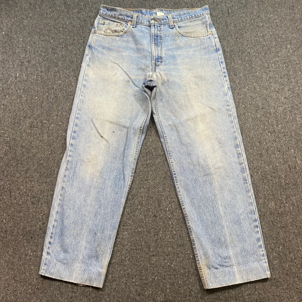 Levi 555 Relaxed Fit Straight Leg Jeans Sz 34 Mens Blue Skater Grunge Raw Hem